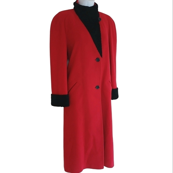 Vintage Wool Red Black Trench Coat Jacket Medium - Picture 4 of 8